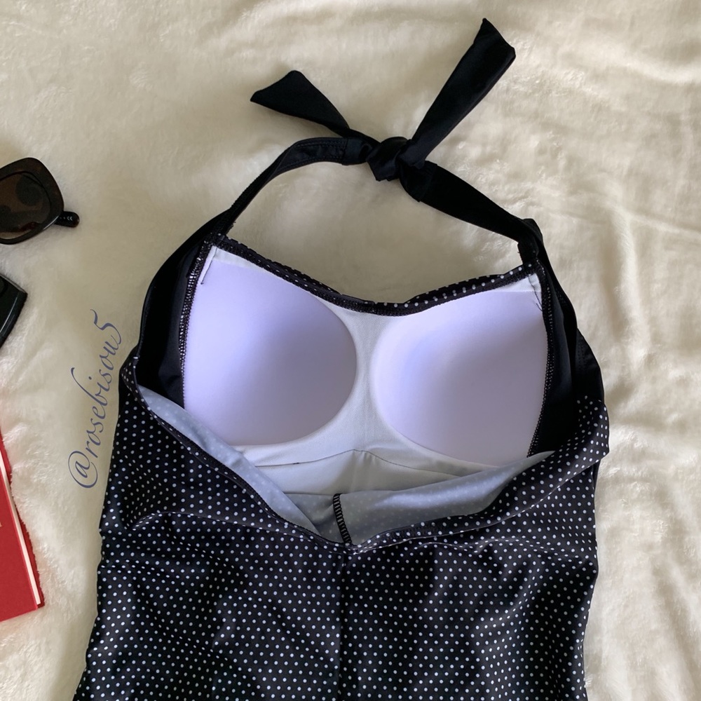 Retro PinUp Style One Piece Swimsuit Black + White - Picture 4 of 7